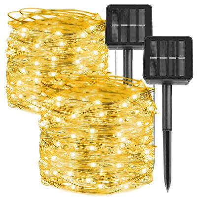kemooie 2 Packs Solar String Lights, Total 200 LED 66FT 8 Twinkle Modes Warm ...