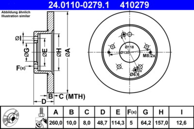 2 x ATE 24.0110-0279.1 Bremsscheibe für HONDA