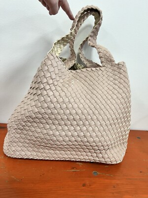Shiraleah Blythe Hobo Woven Vegan Leather Tote Blush/Ecru NWT