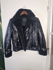Ladies Black Shiny Fur-lined Threadbare Jacket Size 8 Biker