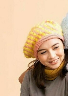 Verloop Faux Fur Bubble Dot Knit Beret Hat Lime & Coral Colors OS