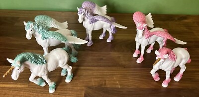 Vtg Lot Plastic Horses Unicorns Pegasus Pink Purple Green Sparkles Schleich