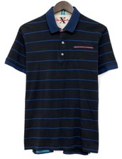 Robert Graham X Men's Sz M Tailored Fit Black/Blue Striped Pocket Polo Shirt euc