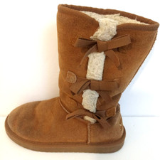 UGG Boots Koolaburra Womens Girls Size 4 Sherpa Suede Fur Bow Design Outdoor