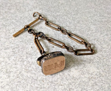 ANTIQUE GILT / GOLD PLATED POCKET WATCH FOB CHAIN - WITH INITIALED FOB