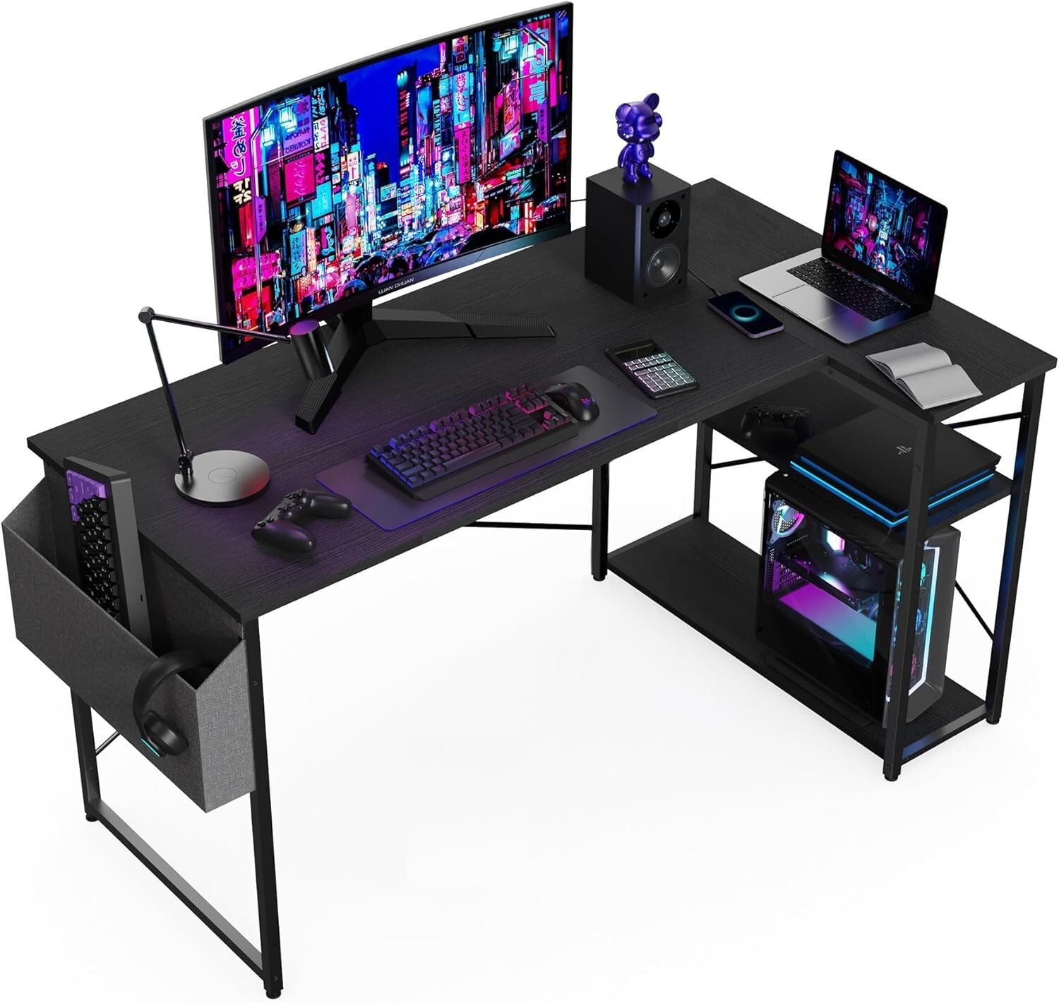 BEXEVUE L Shaped Gaming Desk Storage Bag Black