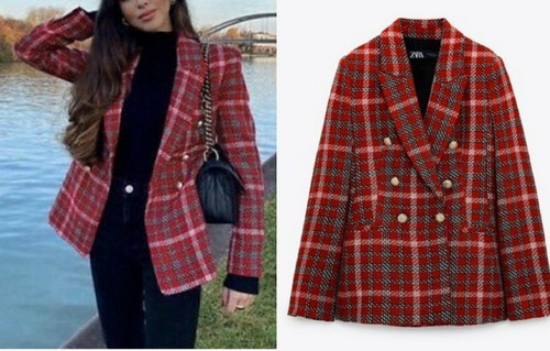Zara nuevo con etiquetas Mujer Cruzado Chaqueta Blazer a cuadros Rojo S  8867/690 | eBay