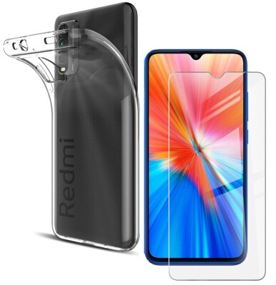FOR XIAOMI REDMI NOTE 9 4G SILICONE CASE COVER + TEMPERED GLASS FILM