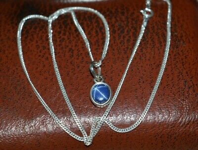 100/% Natural Star Sapphire Stone Pendant 5 CT 925 Sterling Silver Box Chain 18/"