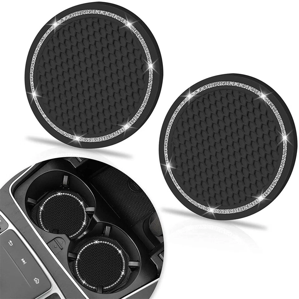 2 PIEZAS Portavasos Coche Negro Bling Estrás Inserto Posavasos Accesorios Para Mujer Foto 2 de 4