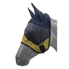 Horse FLY MASK with Ears Black with SUNFLOWER and CHEETAH Print