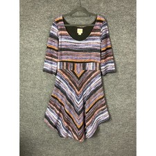 Maeve Anthropologie Womens Large Striped Fit & Flare Dress Purple Orange