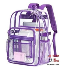 Big Heavy Duty Clear Backpack for School Girls Transparent Large Dark Purple