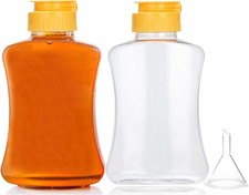 2 Pack Plastic Honey Bottles with Funnel, 180ml Squeeze Honey Jars Leakproof