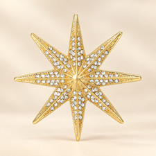 Gold Christmas Star Brooch Pin Crystal Rhinestone Holiday Statement Jewelry Gift
