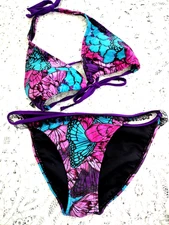XOXO Bikini Set Purple Butterfly Print M Two Piece Swim Suit Halter Padded Lined