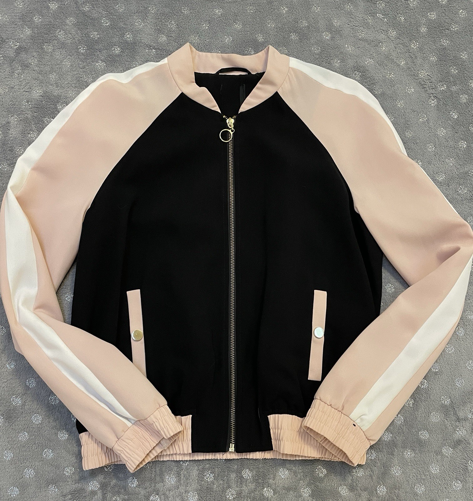 Chaqueta Bomber Rosa Negra Retro Damas Talla 10 Vintage Elegante Abrigo de Fiesta