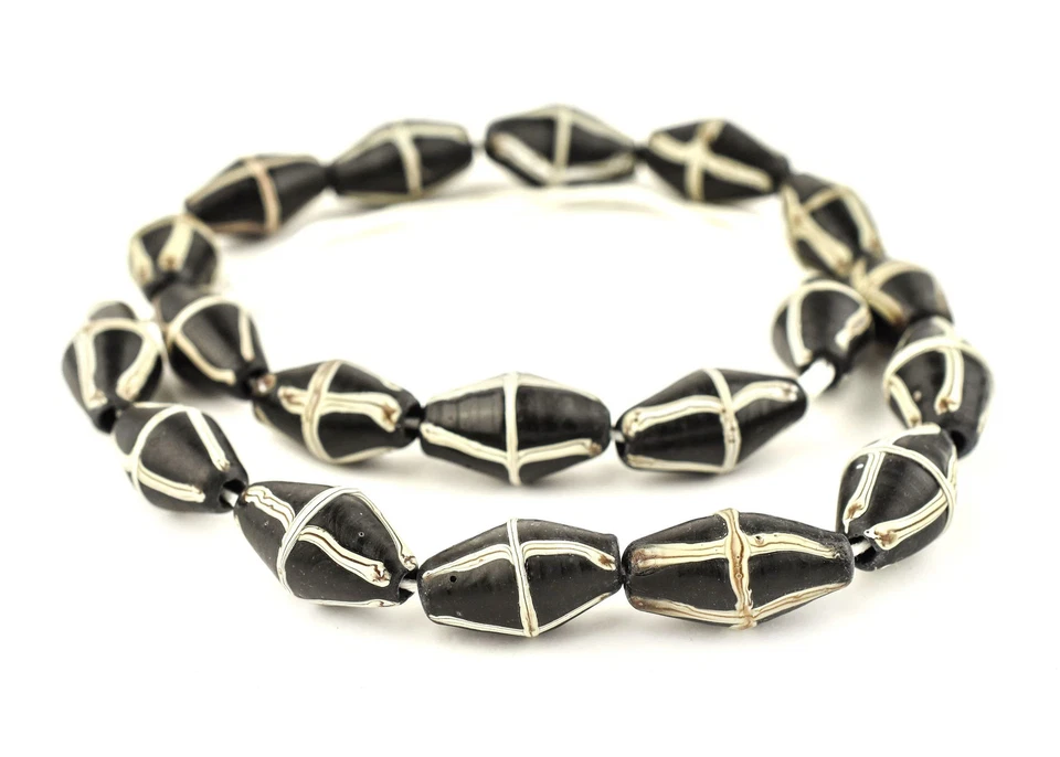 Cuentas Cruz Francesa Java Negro 14mm Indonesia Vidrio Bicono Blanco y Negro Foto 3 de 3