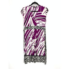 Nine West Cap Sleeve Dress Womens Size 8 Purple Black White Tie Back Waist