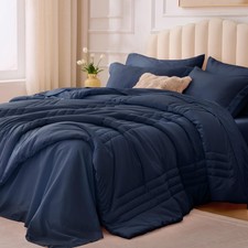 Queen Comforter Set Navy in a Bag Queen Size 7Pcs Soft Bedding Set for All Seaso
