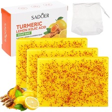 3Pack Turmeric Lemon Kojic Acid Soap Bar Dark Spots Remover for Face  Body 100g