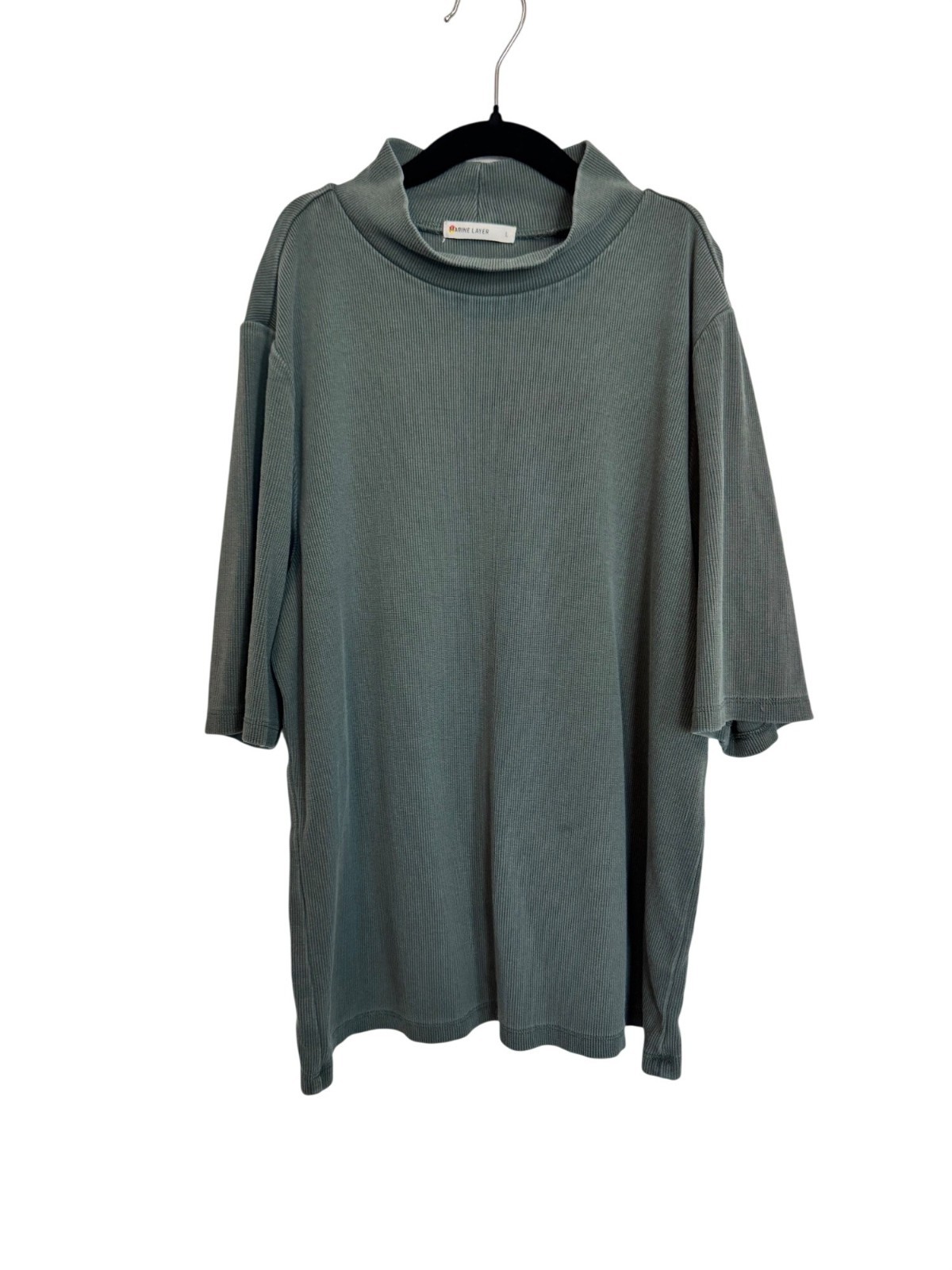 Marine Layer Ribbed Mock Neck Oversized T-Shirt Size Large Sage Green