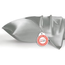Bedsure Satin Pillowcase Set Queen Silver Grey 20x30 Cooling Envelope Closure 2-