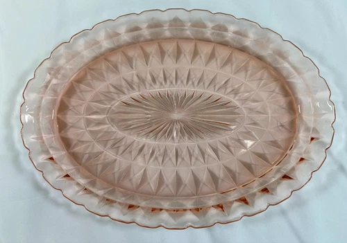 Jeanette Glass Company Windsor Pink Depression Glass Serving Platter Vintage
