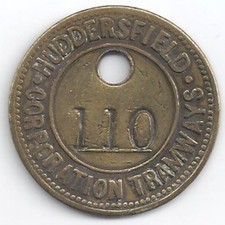 Huddersfield Corporation Tramways (England) Pass/Pay Check Transit Token