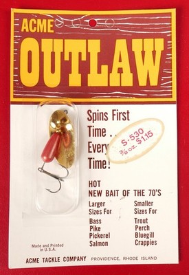12 VINTAGE ACME OUTLAW SPINNER FISHING LURE S-530 GOLD RED CRACKLE 3/8 OZ NOS !
