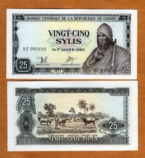 Guinea, 25 sylis, 1971, P-27, UNC Man smoking a pipe