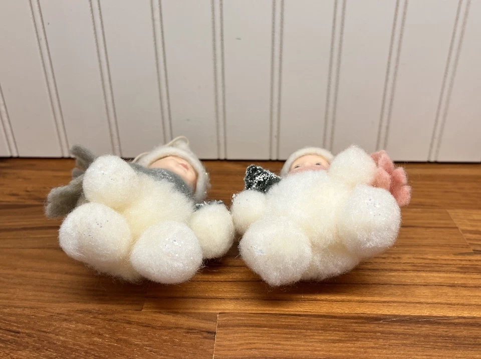 Pompón de algodón hilado vintage SNOW BABY porcelana cara adornos de Navidad por Brn Foto 4 de 4