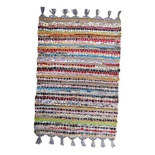 100% Cotton Rag Rug 24x36 - Multicolor Chindi Rug - Hand Woven & Reversible 
