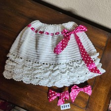 Handmade White Crochet Infant/toddler Skirt with Pink Polka Dot Matching Bows