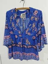 Jasse  Blue , Pink Floral  Design  Top