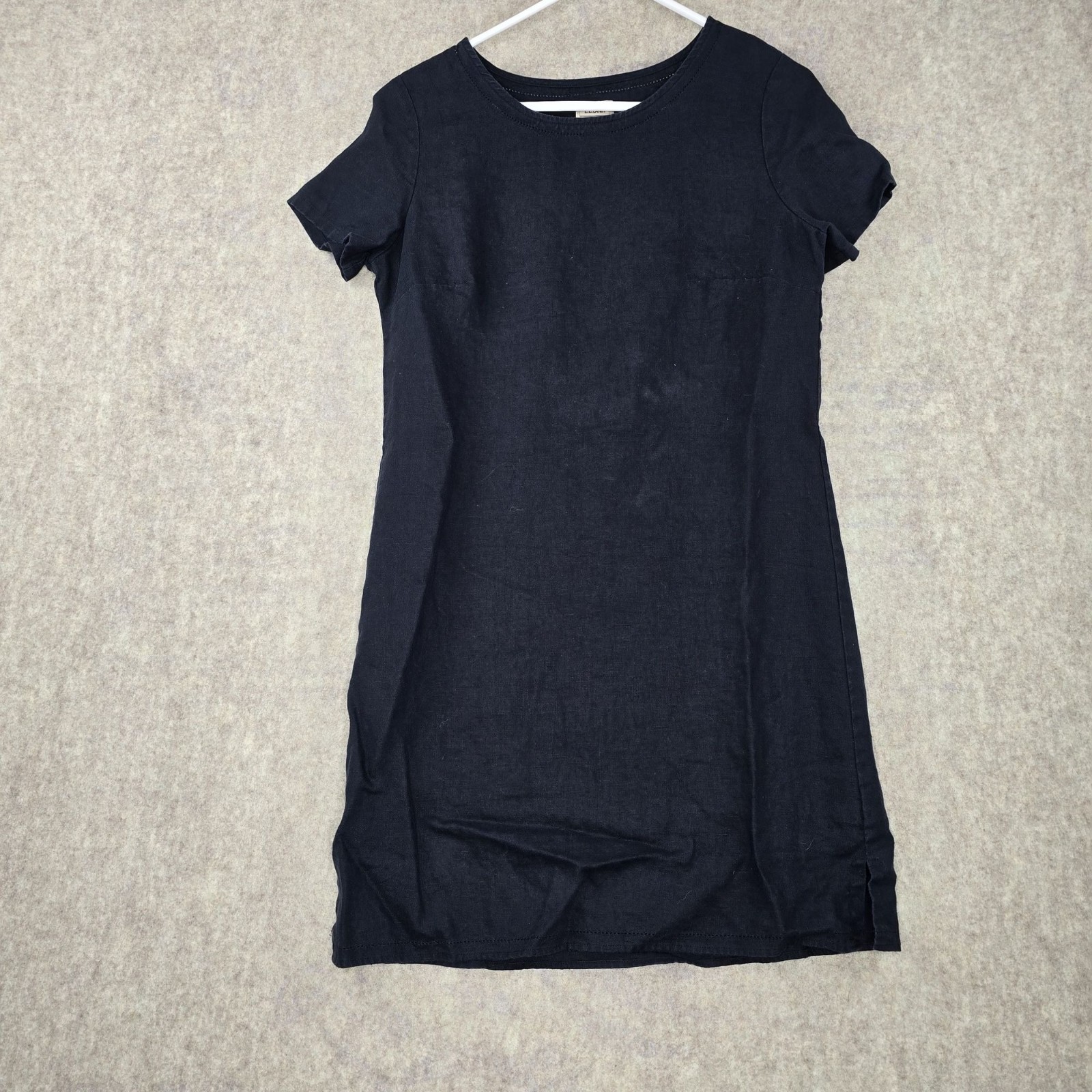 L.L.Bean Womens Short Sleeve Black Linen Shift Dress Size 6 Regular Pre-Owned