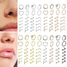 28Pcs/Set 20g Stainless Steel Nose Rings Hoop L Shape Nose Studs Nose Screw Bone