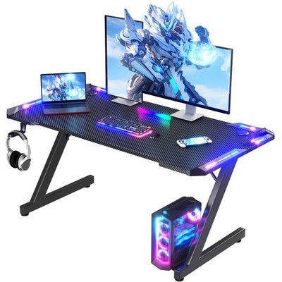 120 x 60 cm gaming table with LED lights, black
