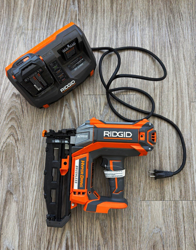 RIDGID HyperDrive Brushless Cordless Nail Gun w/ Charger Orange/Black/Gray