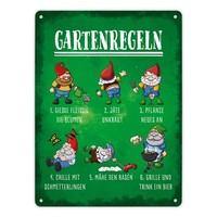 Gartenregeln Metallschild XL In 21X28 Cm Mit Lustigen Gartenzwergen