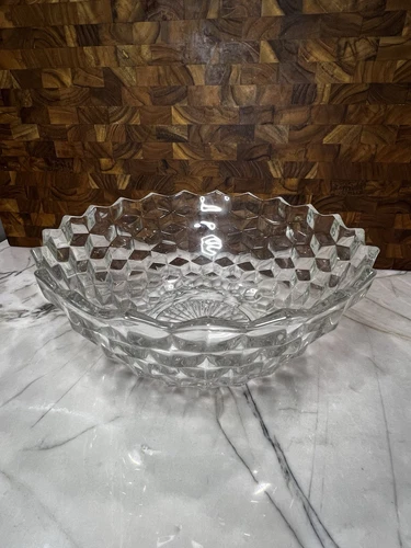 Fostoria American Clear Pressed Glass 10" diameter Bowl 4 1/2" tall Vintage