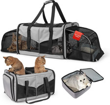 Expandable Cat Carrier for 2 Cats, Double Compartment Large Pet Carrier for Long