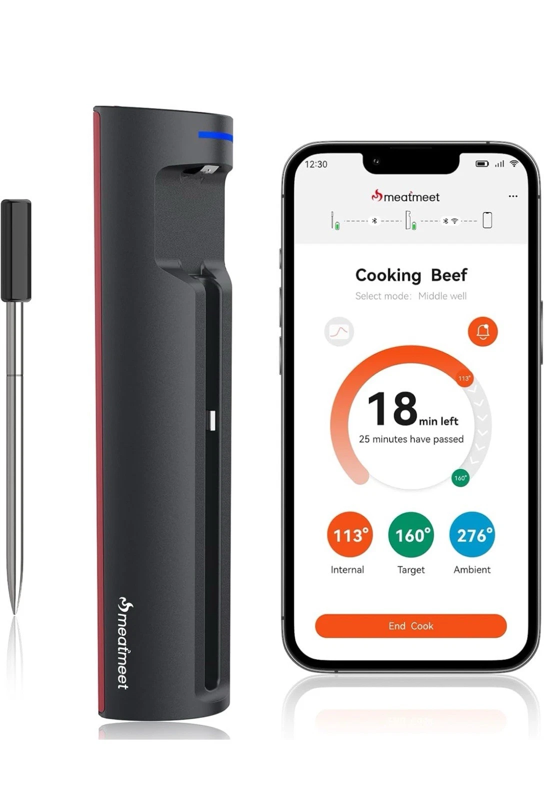 Meatmeet Pro Smart WiFi Wireless Meat Thermometer, Unlimited Range, S8