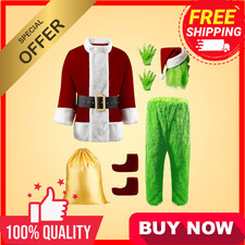 Christmas The Grinch Complete Costume Santa Claus Costume Adult SIZE: L .