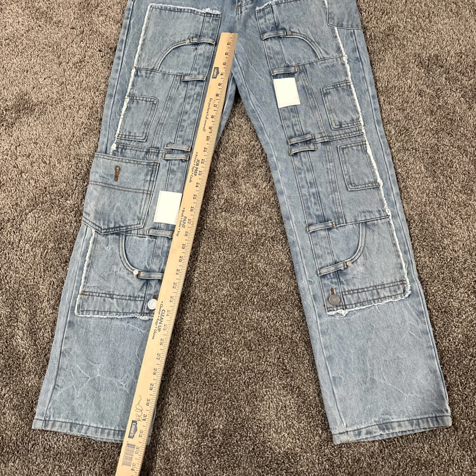 BoohooMAN Light wash carpenter/cargo Denim Jeans, Straps, Buttons 32 - Image 2 of 4