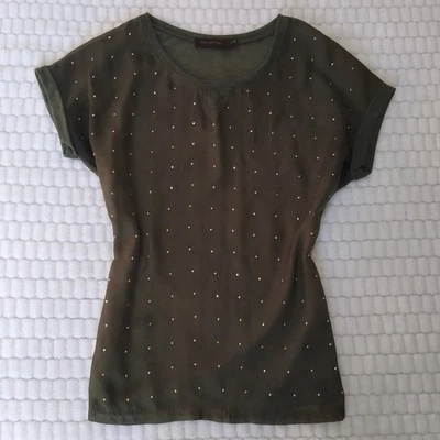 The Limited Olive Green Army Drab Gold Studded Sheer Top T-Shirt Size XS - Image 1 of 4
