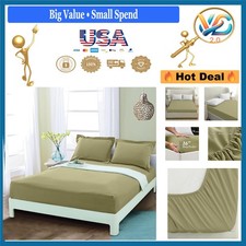 California King Microfiber Fitted Sheet Deep Pocket Sage 16 inch Luxury