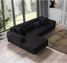 Luxury 5 Seater Plush Velvet L-Shaped Corner Sofa with Elegant Gold Metal Legs