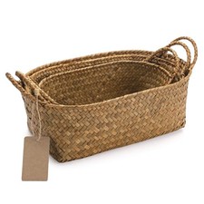 Image of Seagrass Storage Basket with Handle Stackable Natural Woven Organization Shel...