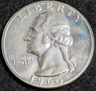1964 Washington Silver Quarter 90% Silver U.S. Coin beautiful condition SILVER!